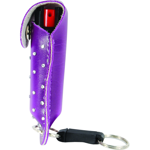 Pepper Shot 1.2% MC 1/2 oz rhinestone leatherette holster and quick release keychain purple view 7